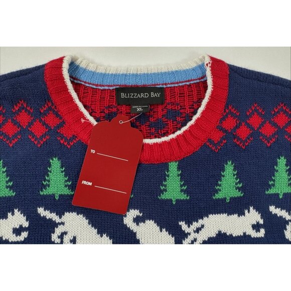 Blizzard Bay Ugly Christmas Sweater Mens XL Santa Riding Cat Catnip Funny NEW - Picture 8 of 12